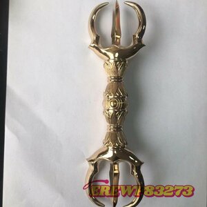 「密教法具 寺院用仏具」極上品 真言宗 三鈷杵 真鍮製磨き仕上げ 長さ 22cm