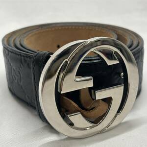 GUCCI Guccisima Inter locking G 114984 leather belt black 
