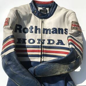 ロスマンズホンダレーシングスーツ Mサイズ 当時物 走り屋 革ツナギ バイクつなぎ Rothmans ナンカイ ロスマンズカラー NSR Hondaの画像2