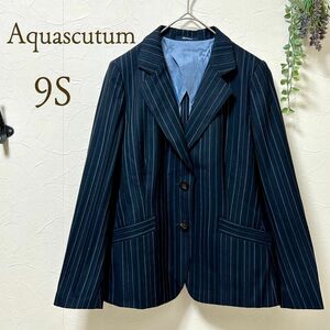 【極美品】Aquascutum アクアスキュータム ジャケット ネイビー ストライプ ウールシルク 上品 オフィス