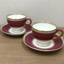 ●【WEDGWOOD/ウェッジウッド】ユーランダー パウダールビー カップ＆ソーサー/ケーキプレート 2客セット★22330_画像2