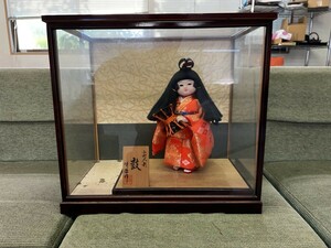 FJ0818 市松人形 ガラスケース 日本人形 小町人形 鼓 在銘