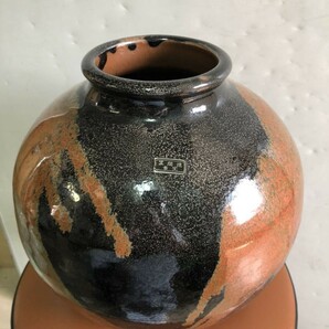 HTG601 送料無料 笠間燒 古窯 壺 花瓶 花器 ヴィンテージ アンティーク 高さ約28cmの画像1