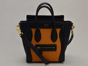 セリーヌ CELINE バッグ 189243 LUGGAGE NANO SHOPPER F-GA-1105 ラム カーフ 黒 ORANGE GOLD レディース su_p e_u F-YA574