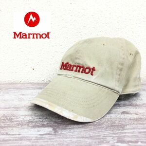 F2307-T◆Marmot マーモット 帽子 ベースボールキャップ 刺繍ロゴ ステッチ 花柄 ツバ◆sizeO ベージュ メンズ ヘッドギア