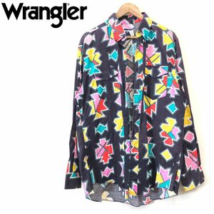 F2279-F-N◆ old ◆ USA製 ◆ Wrangler ラングラー 総柄シャツ 長袖 ボタンダウン ◆ sizeXL コットン100 マルチカラー 古着 メンズ