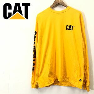 F2274-F-N◆ CAT キャタピラー 長袖Tシャツ カットソー ロングスリーブ トップス ロゴプリント ◆ sizeM コットン100 イエロー 古着 メンズ