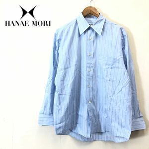 F2269-F-N◆ hanae mori ハナエモリ 長袖シャツ ストライプ 柄 トップス ◆ sizeM コットン100 ブルー 古着 メンズ 春