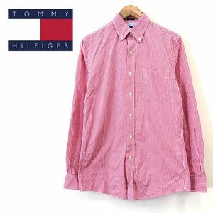 F2267-F-N◆ TOMMY HILFIGER トミーヒルフィガー 長袖シャツ ボタンダウン チェック ◆ size32-33 コットン100 レッド 古着 メンズ 春