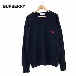 F2360-N◆old◆ イギリス製 Burberrys バーバリーズ 長袖セーター ニット ロゴ刺繍 ◆size44 ブラック 黒 ウール 古着