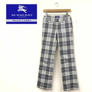 F2242-R-S◆日本製 BURBERRY BLUE LABEL バーバリーブルーレーベル 綿混パンツ◆サイズ34 メンズ 紳士 ボトムス チェック ブラック