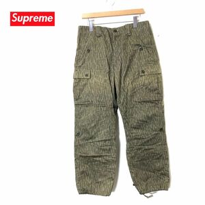 F2341-N◆old◆USA製 Supreme シュプリーム カーゴパンツ 厚手 カモフラ ロゴ TALONzip ◆ size32 カーキ系 コットン100