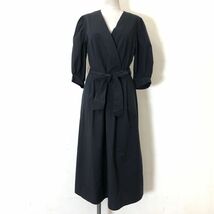 M197-O◆美品◆ PLST プラステ カシュクールワンピース 半袖 フレア リボン パフスリーブ ◆sizeS コットン ブラック 黒_画像2