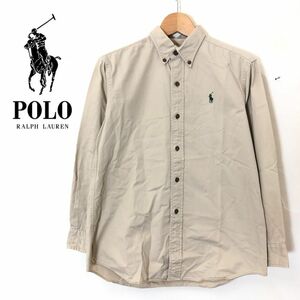 M163-F◆ POLO RALPH LAUREN ポロラルフローレン 長袖シャツ ボタンダウン ◆ キッズ size150 コットン100 ベージュ 古着 メンズ