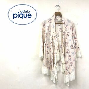 M182-G◆gelato pique ジェラートピケ カーディガン◆sizeF 綿 花柄 ベージュ ピンク レディース アウター 長袖 フリル ロング ガーリー