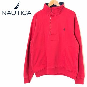 M61-F-N◆ nautica ノーティカ ハーフジップトレーナー スウェットシャツ 刺繍 トップス ◆ sizeM コットン100 レッド 古着 メンズ