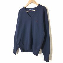 M58-F-N◆ old ◆ POLO RALPH LAUREN ポロラルフローレン ニット セーター Ｖネック ◆ sizeLL ウール100 ネイビー 古着 メンズ_画像5