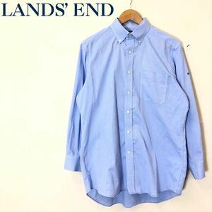 M47-F-N◆ LANDSEND ランズエンド 長袖シャツ ボタンダウン トップス ◆ size42-82 コットン100 ブルー 単色 古着 メンズ 春