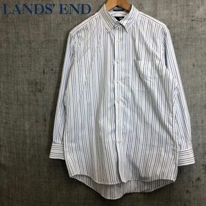 M46-F-N◆ LANDSEND ランズエンド 長袖シャツ ボタンダウン ストライプ トップス ◆ size43-82 コットン100 ブルー 古着 メンズ 春