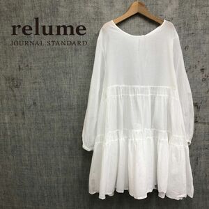 F2535-K◆良品 relume JOURNAL STANDARD レリューム 長袖ティアードチュニック◆sizeFree オフ白 綿100% 薄手 透け感 カジュアル 涼しげ