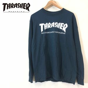 F2511-F◆ THRASHER スラッシャー 長袖Tシャツ カットソー トップス ロゴプリント ◆ sizeM コットン ネイビー 古着 メンズ 春 ストリート