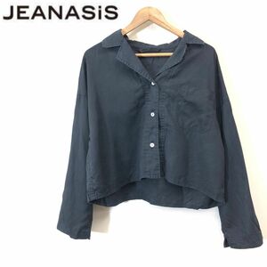 F2495-F◆ JEANASIS ジーナシス オープンカラーシャツ 長袖 トップス 短丈 ◆ sizeF セルロース100 ブラック 古着 レディース 春