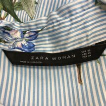 F2410-T◆ZARA シャツワンピース ロングスリーブ ストライプ 花柄 ステッチ◆sizeXS ブルー レディース トップス コットン100_画像7