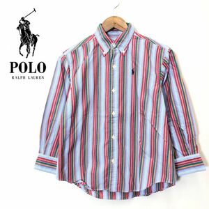 F2396-F◆ RALPH LAUREN ラルフローレン 長袖シャツ ストライプ 総柄 ボタンダウン ◆ size130 コットン100 マルチカラー 古着 メンズ