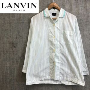 F2390-F◆ LANVIN ランバン 長袖シャツ ブラウス ストライプ 総柄 トップス ◆ sizeM コットン100 ブルー ホワイト 古着 レディース 春