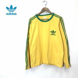 M404-N◆old◆00s adidas アディダス 長袖Tシャツ カットソー 袖ライン ◆ sizeM イエロー グリーン コットン100