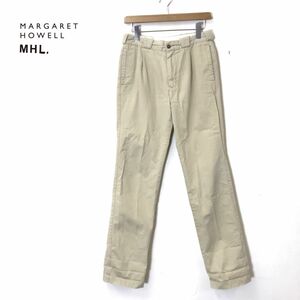 M291-N◆良品◆ MHL. マーガレットハウエル チノパンツ ロング タック入り ボトムス ◆ sizeS ベージュ系 コットン100