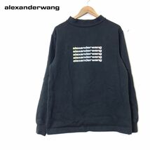 M606-D◆ Alexander Wang アレキサンダーワン ロゴスウェットシャツ トレーナー フロッキープリント ◆ sizeXS 大きめ ブラック コットン_画像1