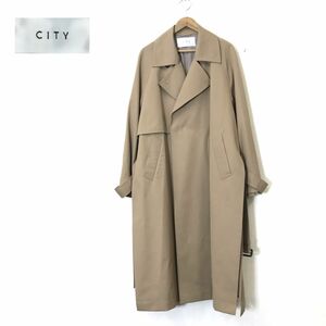 M534-D◆美品◆ CITY シティ ステュディオス トレンチコート オーバーサイズ サイドスリット◆size2 ベージュ ポリエステル ウール