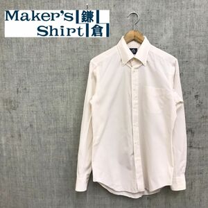 M755-G◆Maker's Shirt鎌倉 メーカーズシャツカマクラ ワイシャツ◆sizeM 綿100% 日本製 ベージュ チェック メンズ トップス 長袖 シーツ