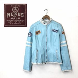 M615-O◆イタリア製◆ NEXUS レザージャケット 本革 スタンドカラー ライダース アウター◆size48 ブルー