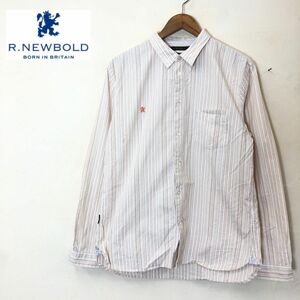 M690-F-N◆ R.NEWBOLD アールニューボールド 長袖シャツ ストライプ 総柄 トップス ◆ sizeL コットン100 オレンジ系 古着 メンズ 春