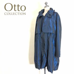 M678-F-N◆ otto collection オットーコレクション ステンカラーコート ジャケット ロング◆sizeL ポリエステル100 ブルー 古着 レディース