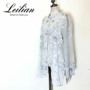 M563-F◆ Leilian レリアン シアースタンドカラーシャツ ブラウス 長袖 トップス ◆ size11 ポリエステル100 ホワイト 古着 レディース 春