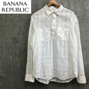 M433-F◆ BANANA REPUBLIC バナナリパブリック リネンシャツ プルオーバー 長袖 トップス ◆ sizeL 麻100 ホワイト 古着 メンズ 春