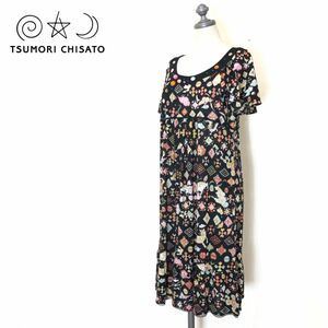 M398-F-S◆ TSUMORI CHISATO ツモリチサト ワンピース 半袖 総柄 トップス ビーズ ◆ size2 ウール100 マルチカラー 古着 レディース 春