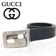 M276-F-N◆ イタリア製 ◆ GUCCI グッチ ベルト レザー old ◆ size FREE 革 ブラック黒 単色 メンズ 小物_画像1