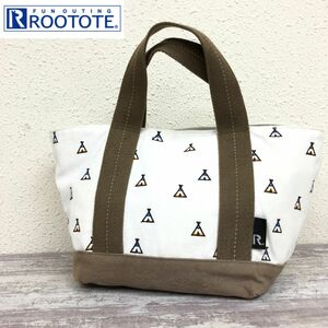 M269-F◆ rootote ルートート ランチトートバッグ 鞄 キャンバス ◆ size FREE コットン ホワイト ブラウン 刺繍 レディース