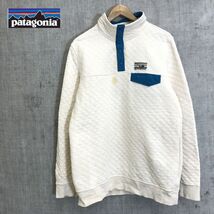 M1165-N◆ patagonia パタゴニア キルティングスナップT ハーフボタン ロゴパッチ◆sizeM ホワイト ブルー コットン ポリエステル_画像1