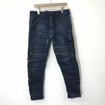 M1080-N◆ G STAR LAW ジースターロウ バイカーパンツ デニム生地 立体裁断 ◆ size34/32 インディゴ コットン 3Dテーパード_画像2