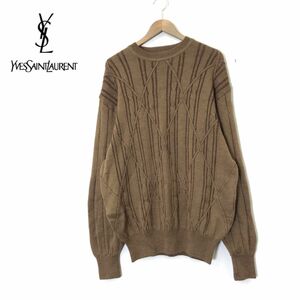 M1330-D◆old◆ Yves Saint Laurent イヴ・サンローラン 長袖セーター ニット 一部ケーブル編み ◆ sizeL ベージュ系 ウール100