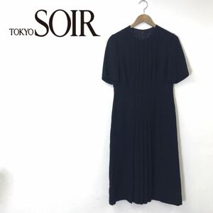 M1441-G-N◆美品◆東京SOIR トウキョウソワール ワンピース◆size9 ブラック 無地 レディース トップス スカート フォーマル 喪服 半袖 黒