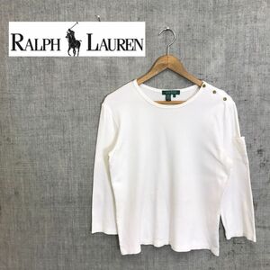 M1018-G-N◆ralph lauren ラルフローレン Tシャツ◆sizeM 綿100% ホワイト 無地 メンズ トップス 長袖 ポケット 刺繍 シンプル カジュアル