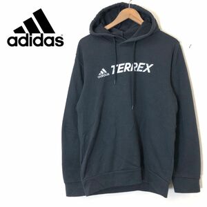 M1396-F◆ adidas アディダス パーカー フーディ ロゴプリント ◆ sizeM コットン ポリエステル ブラック 古着 メンズ 春