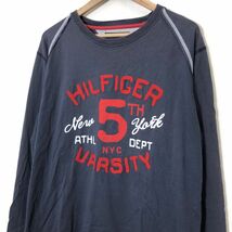 M1231-F◆ TOMMY HILFIGER トミーヒルフィガー 長袖Tシャツ カットソー ロゴプリント ◆ sizeXL コットン100 ネイビー 古着 メンズ 春_画像3