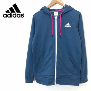 M1228-F◆ adidas アディダス ジップアップパーカー フーディ ジャケット ◆ sizeL コットン ポリエステル ネイビー 古着 レディース 春